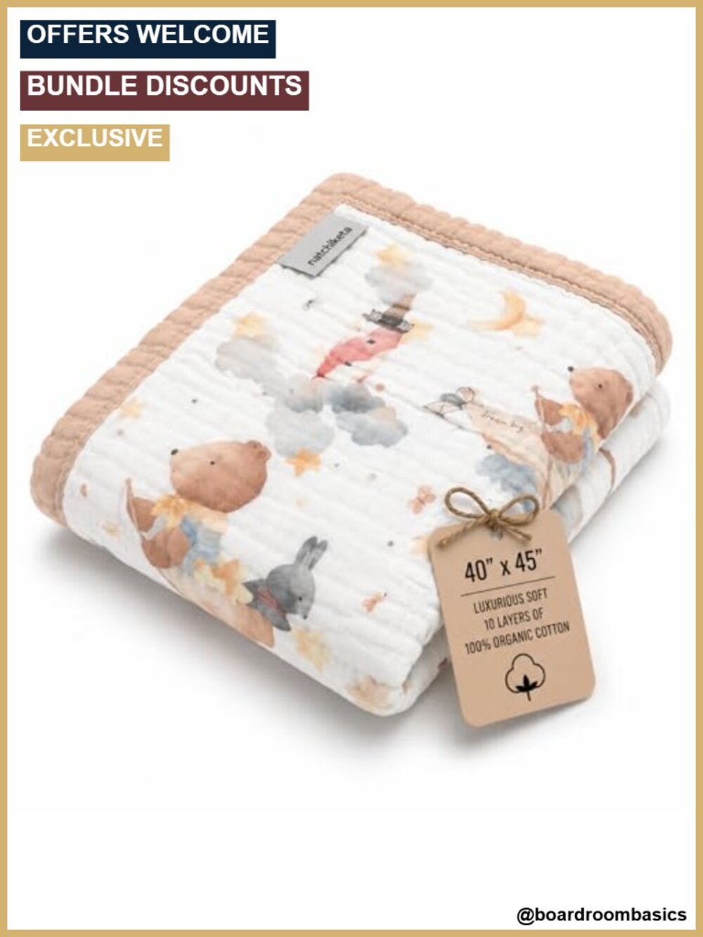 Organic Cotton Muslin Baby Blanket Soft Toddler Quilt Swaddle